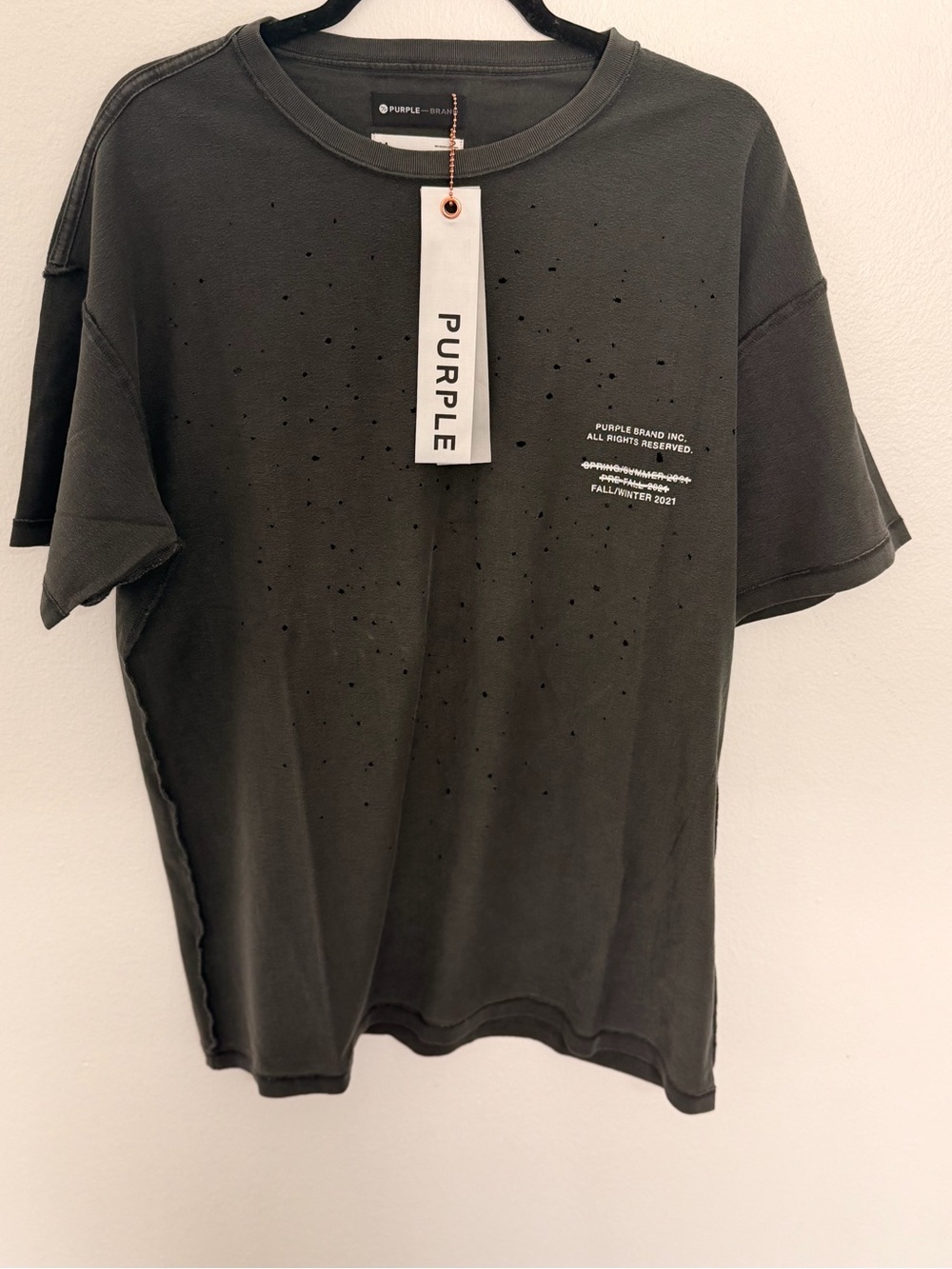 PURPLE Men's Black Distressed Short Sleeve Tee